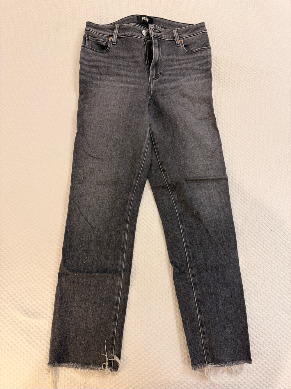 PAIGE Straight Leg Crop Jeans in Washed Dark Grey